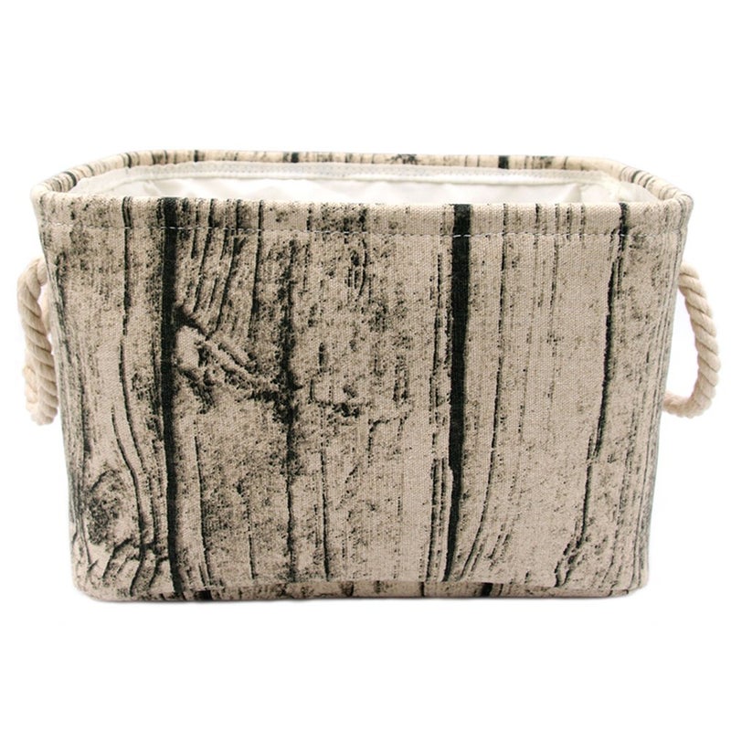 Jacone Stylish Tree Stump Design Wood Grain Rectangular Storage Basket Washable Cotton Fabric Nursery Hamper with Rope Handles, Decorative and Convenient for Kids Rooms (Medium) - Image 1